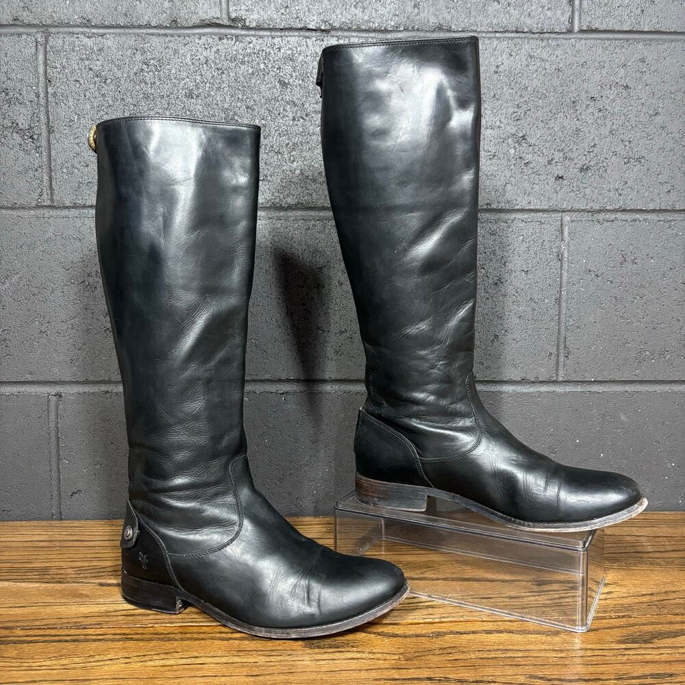 Frye Black Leather Knee High Riding Boots Back Zip Western Women’s 8
